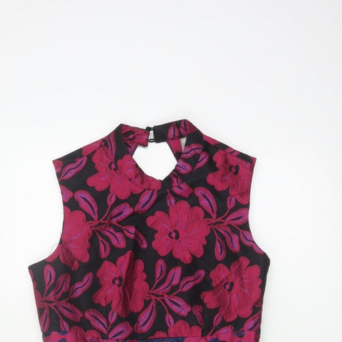ASOS Women Black Floral A-Line Halter Party Dress UK 10