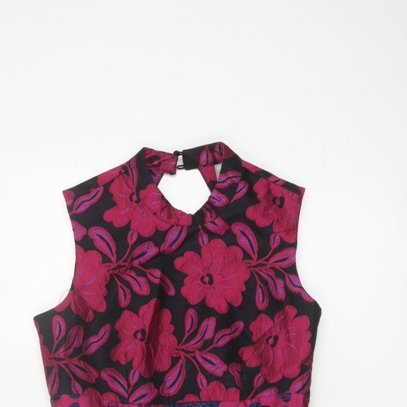 ASOS Women Black Floral A-Line Halter Party Dress UK 10