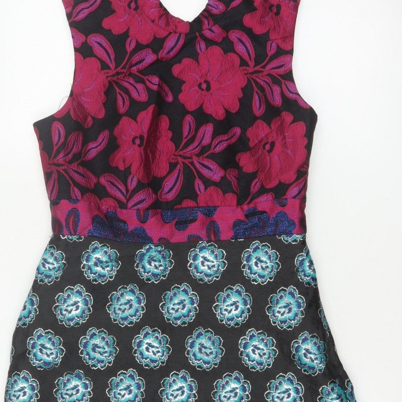 ASOS Women Black Floral A-Line Halter Party Dress UK 10