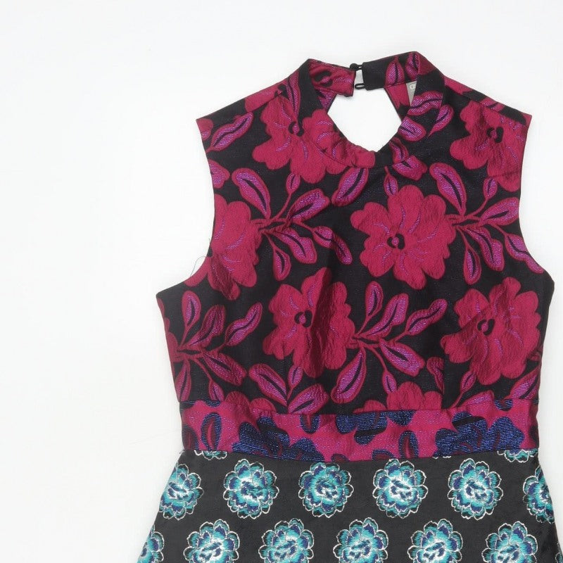 ASOS Women Black Floral A-Line Halter Party Dress UK 10