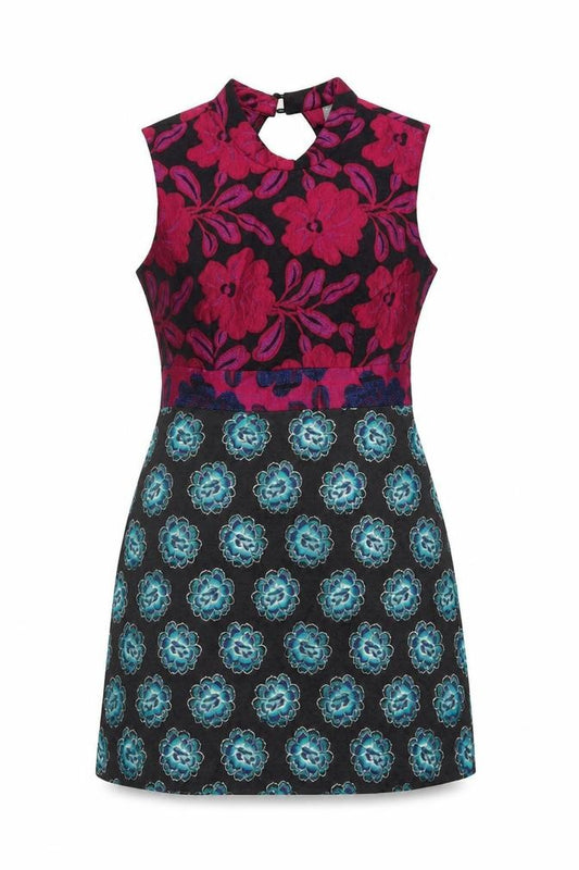 Front view of ASOS Women Black Floral A-Line Halter Party Dress UK 10