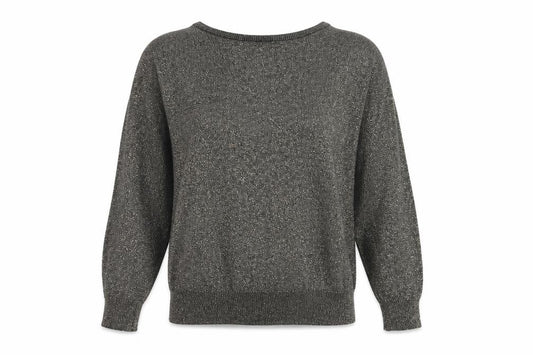 Softgrey Women Grey Metallic Knit Raglan Jumper UK 14 Round Neck