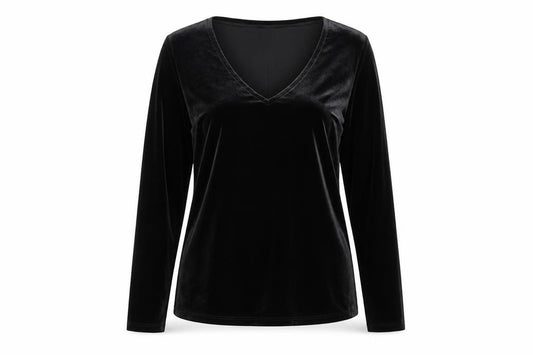 Pepperberry Women Black Size 14 Curvy Velvet V-Neck Long Sleeve Blouse