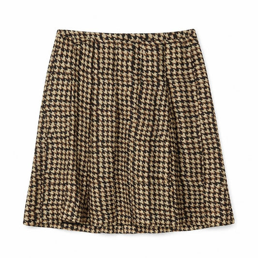 Jaeger Women Brown UK 14 Houndstooth A-Line Knee Length Skirt