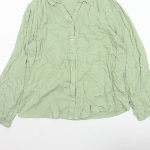 Damart Women Green UK 16 Basic Collared Button-Up Long Sleeve Blouse