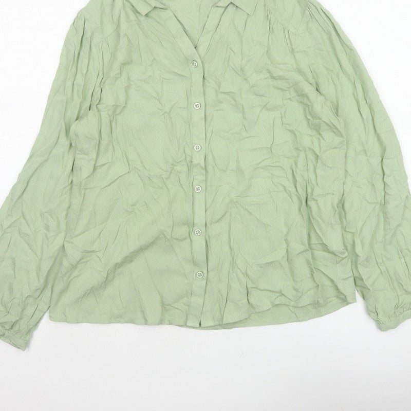 Damart Women Green UK 16 Basic Collared Button-Up Long Sleeve Blouse