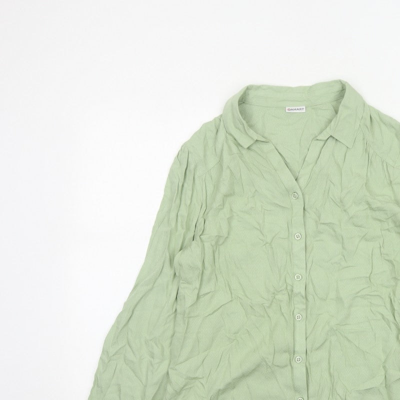 Damart Women Green UK 16 Basic Collared Button-Up Long Sleeve Blouse