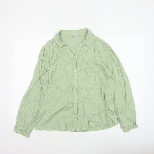 Damart Women Green UK 16 Basic Collared Button-Up Long Sleeve Blouse