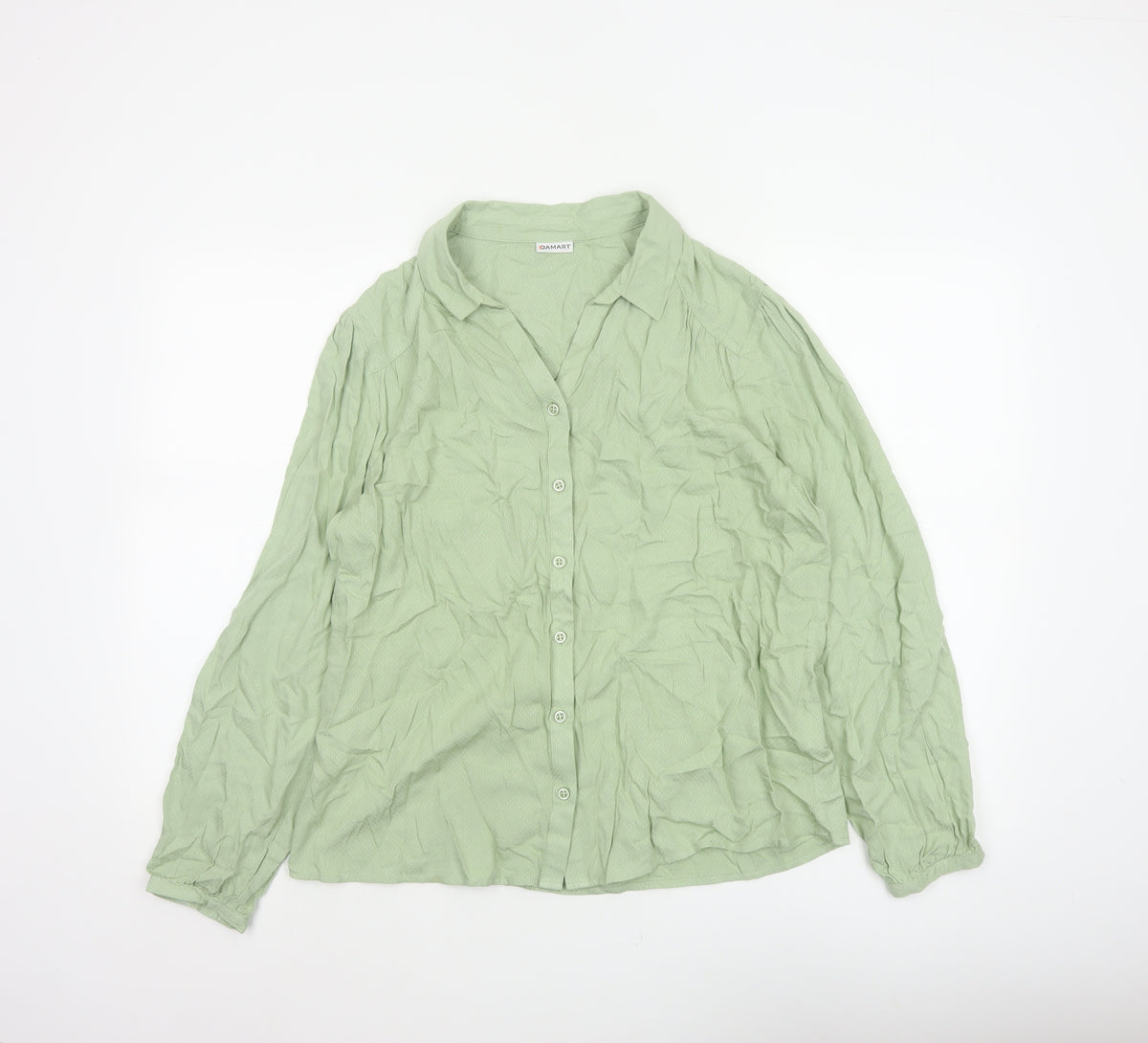 Damart Women Green UK 16 Basic Collared Button-Up Long Sleeve Blouse