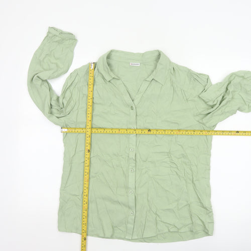 Damart Women Green UK 16 Basic Collared Button-Up Long Sleeve Blouse