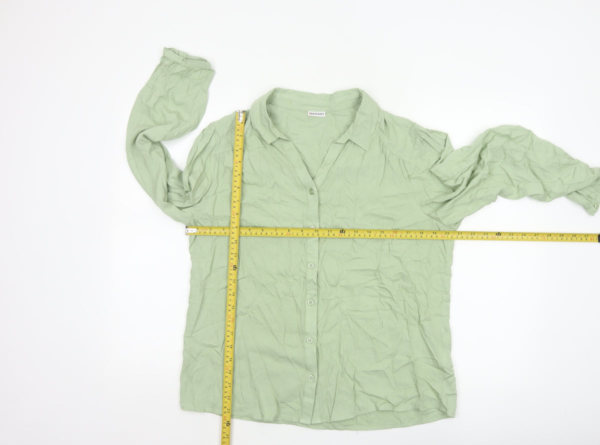 Damart Women Green UK 16 Basic Collared Button-Up Long Sleeve Blouse