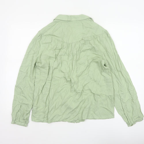 Damart Women Green UK 16 Basic Collared Button-Up Long Sleeve Blouse