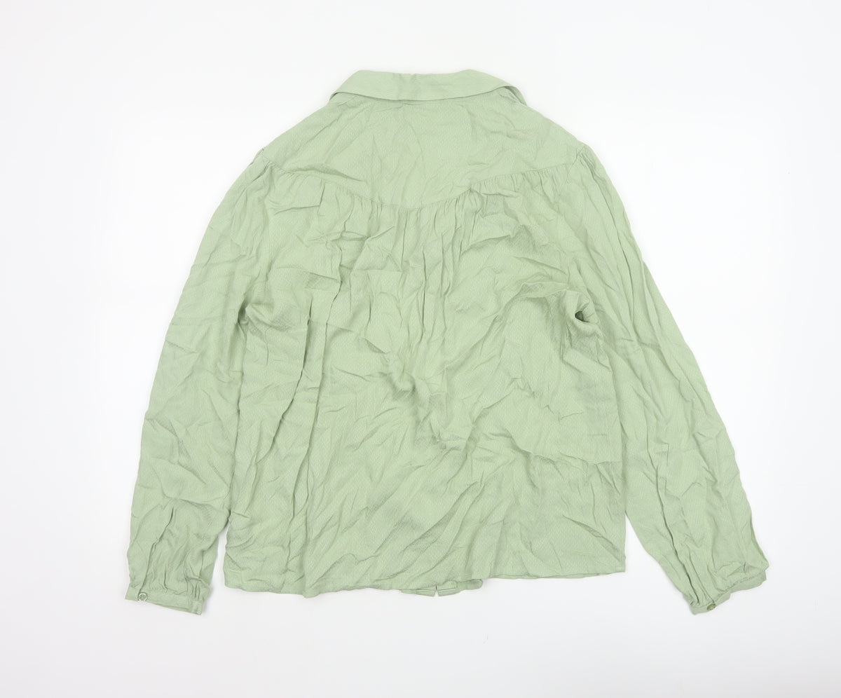 Damart Women Green UK 16 Basic Collared Button-Up Long Sleeve Blouse