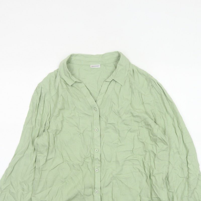 Damart Women Green UK 16 Basic Collared Button-Up Long Sleeve Blouse
