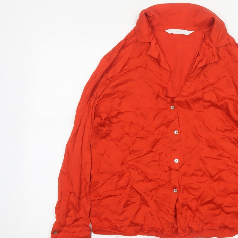 MNG Women Red M Viscose Collared Long Sleeve Button-Up Shirt