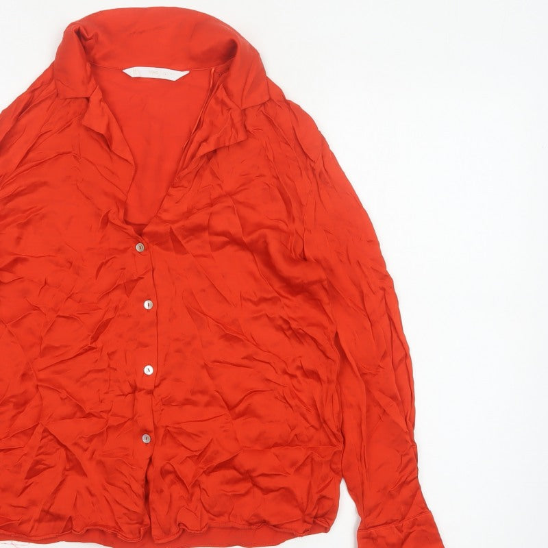 MNG Women Red M Viscose Collared Long Sleeve Button-Up Shirt