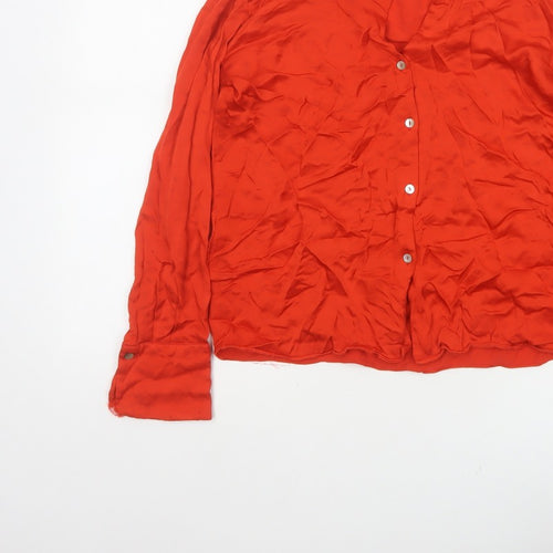 MNG Women Red M Viscose Collared Long Sleeve Button-Up Shirt