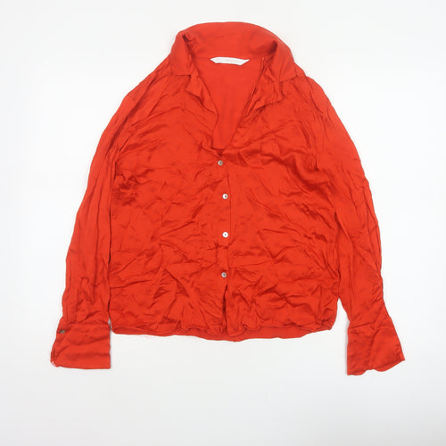 MNG Women Red M Viscose Collared Long Sleeve Button-Up Shirt