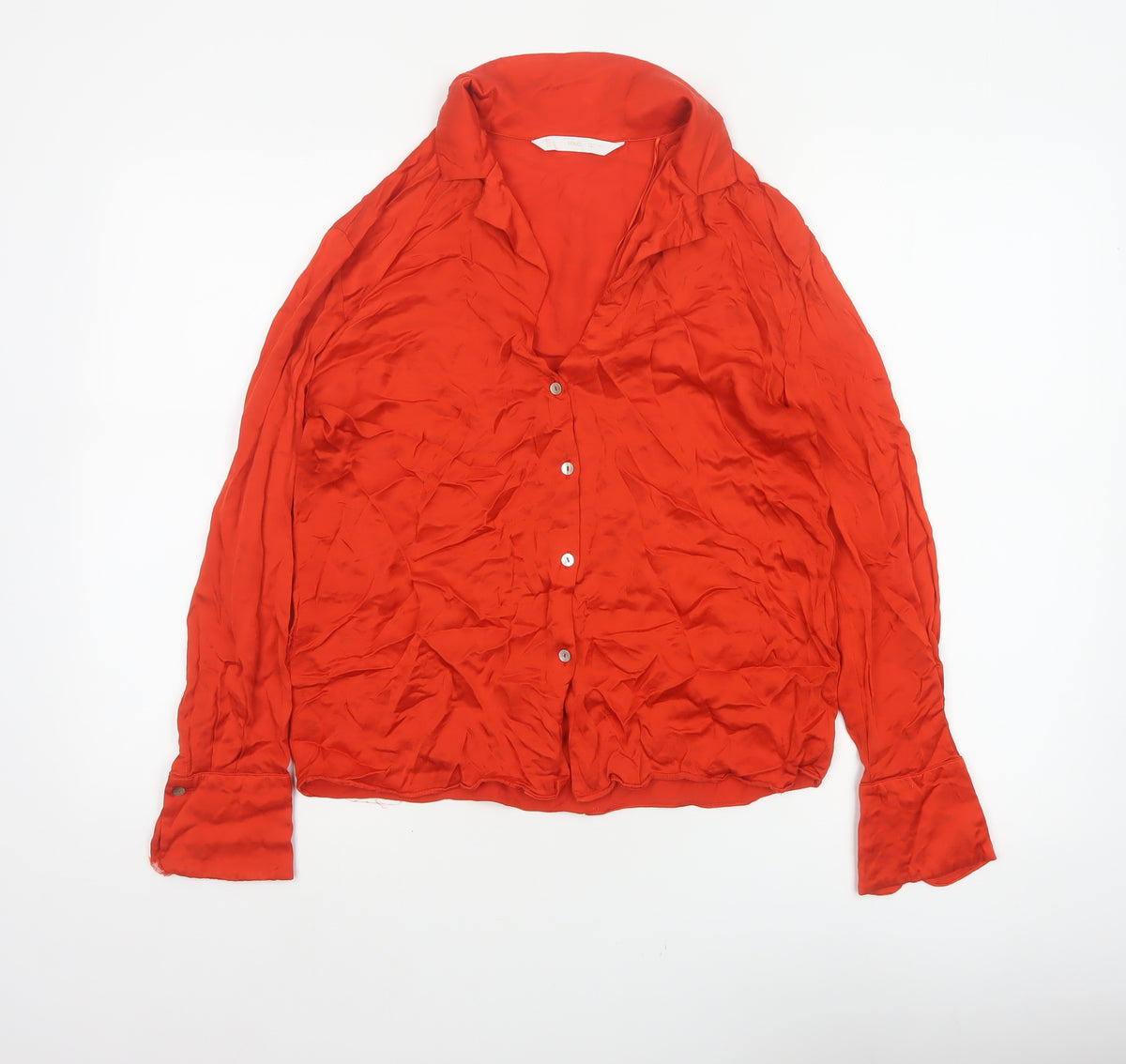 MNG Women Red M Viscose Collared Long Sleeve Button-Up Shirt