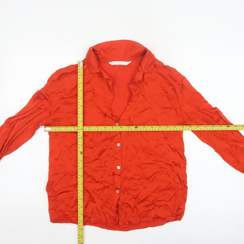 MNG Women Red M Viscose Collared Long Sleeve Button-Up Shirt