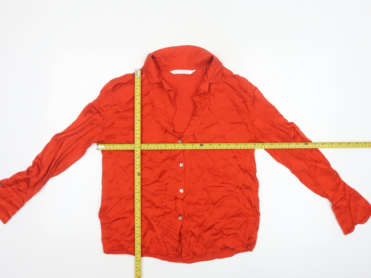 MNG Women Red M Viscose Collared Long Sleeve Button-Up Shirt