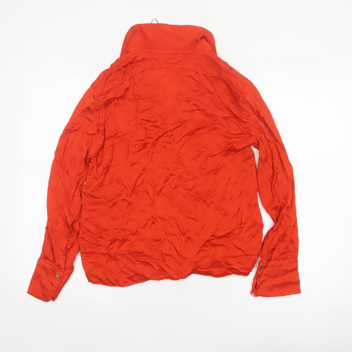 MNG Women Red M Viscose Collared Long Sleeve Button-Up Shirt
