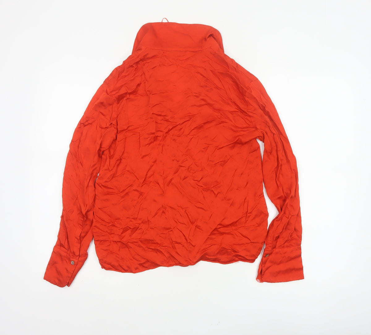 MNG Women Red M Viscose Collared Long Sleeve Button-Up Shirt
