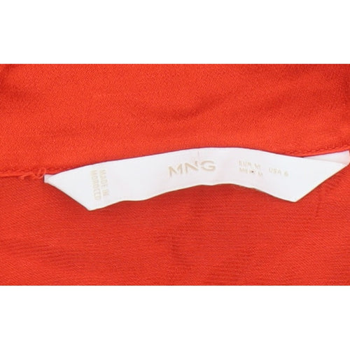 MNG Women Red M Viscose Collared Long Sleeve Button-Up Shirt