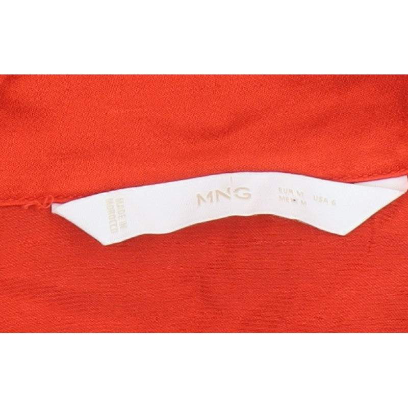 MNG Women Red M Viscose Collared Long Sleeve Button-Up Shirt