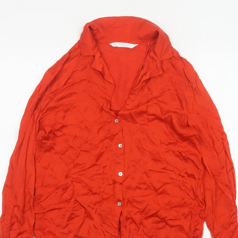 MNG Women Red M Viscose Collared Long Sleeve Button-Up Shirt