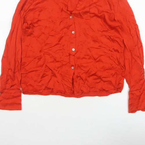 MNG Women Red M Viscose Collared Long Sleeve Button-Up Shirt
