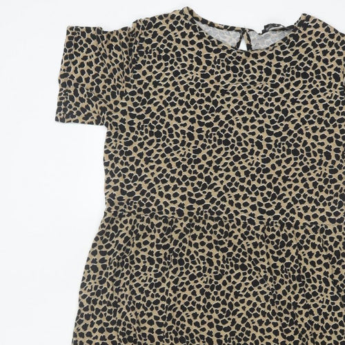 Wednesday's Girl Women Beige Leopard Print S Fit & Flare Knee Dress