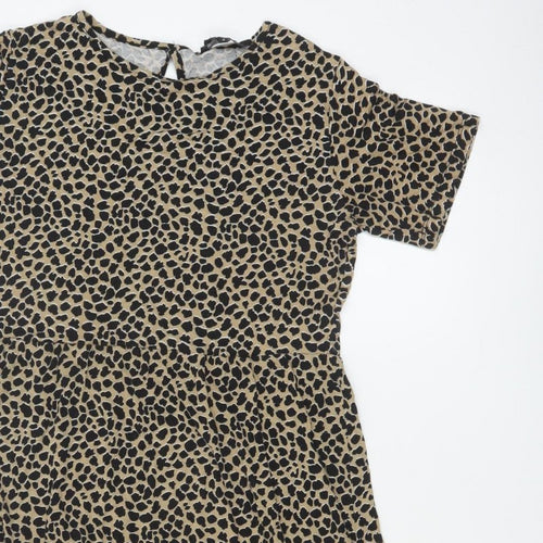 Wednesday's Girl Women Beige Leopard Print S Fit & Flare Knee Dress