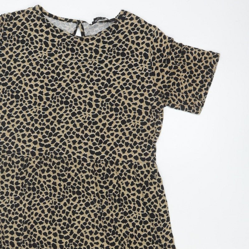 Wednesday's Girl Women Beige Leopard Print S Fit & Flare Knee Dress