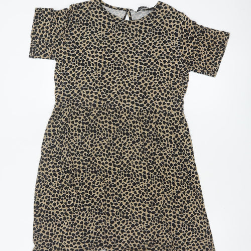 Wednesday's Girl Women Beige Leopard Print S Fit & Flare Knee Dress