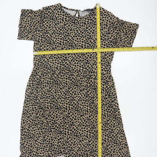 Wednesday's Girl Women Beige Leopard Print S Fit & Flare Knee Dress