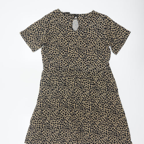 Wednesday's Girl Women Beige Leopard Print S Fit & Flare Knee Dress