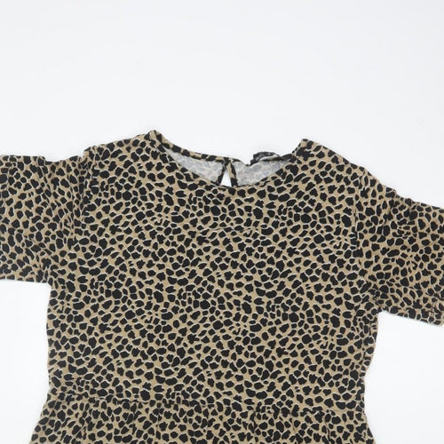 Wednesday's Girl Women Beige Leopard Print S Fit & Flare Knee Dress