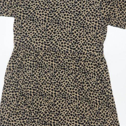 Wednesday's Girl Women Beige Leopard Print S Fit & Flare Knee Dress