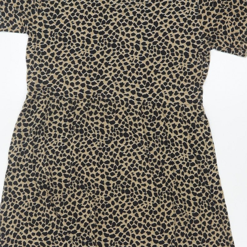 Wednesday's Girl Women Beige Leopard Print S Fit & Flare Knee Dress