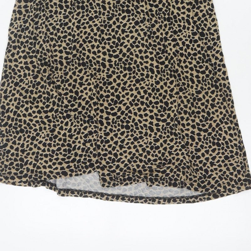 Wednesday's Girl Women Beige Leopard Print S Fit & Flare Knee Dress