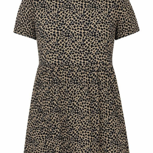 Wednesday's Girl Women Beige Leopard Print S Fit & Flare Knee Dress