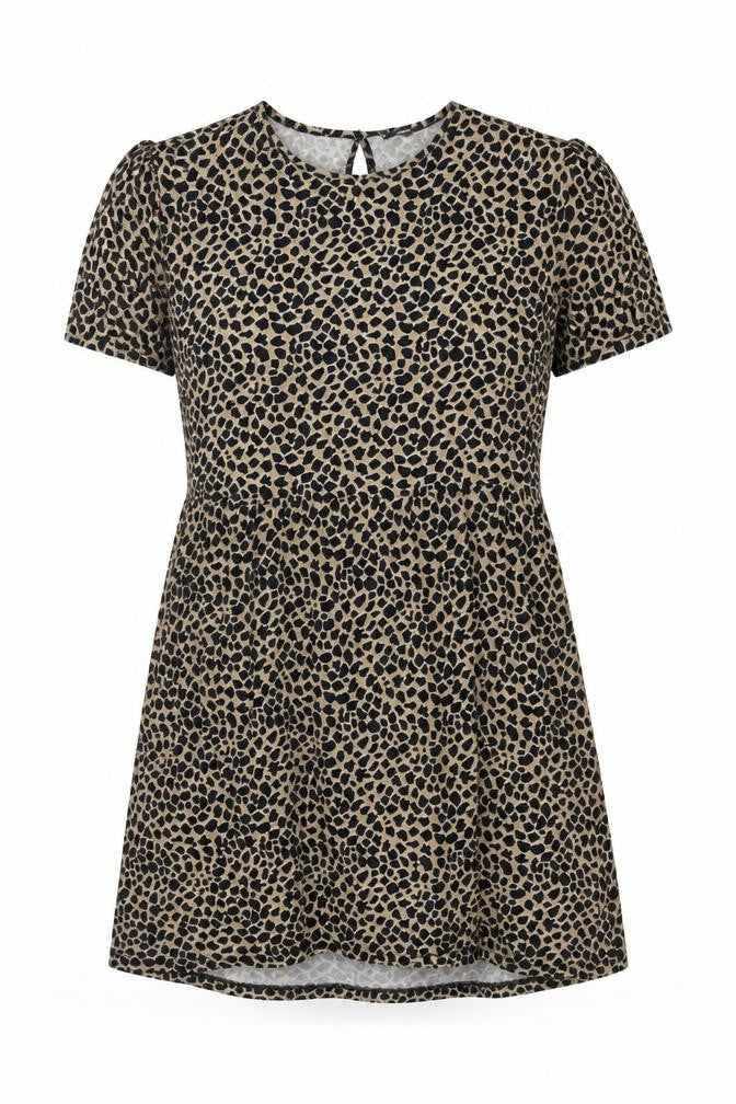 Wednesday's Girl Women Beige Leopard Print S Fit & Flare Knee Dress