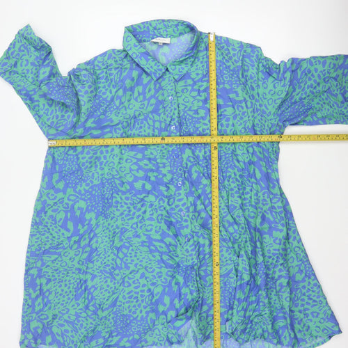 Sahara Women’s Blue Green Animal Print Silk Cotton Tunic Shirt UK 4
