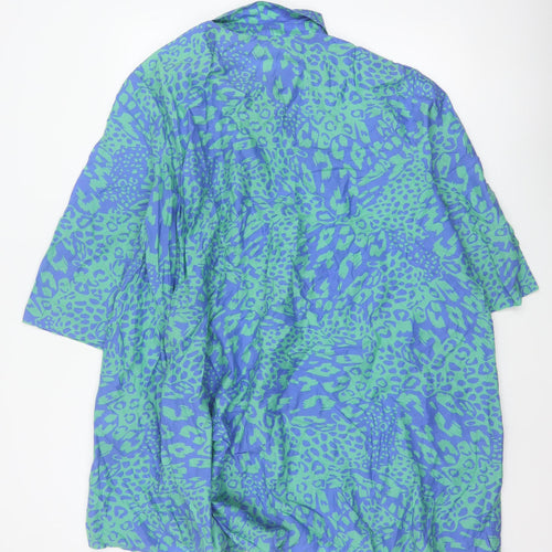 Sahara Women’s Blue Green Animal Print Silk Cotton Tunic Shirt UK 4