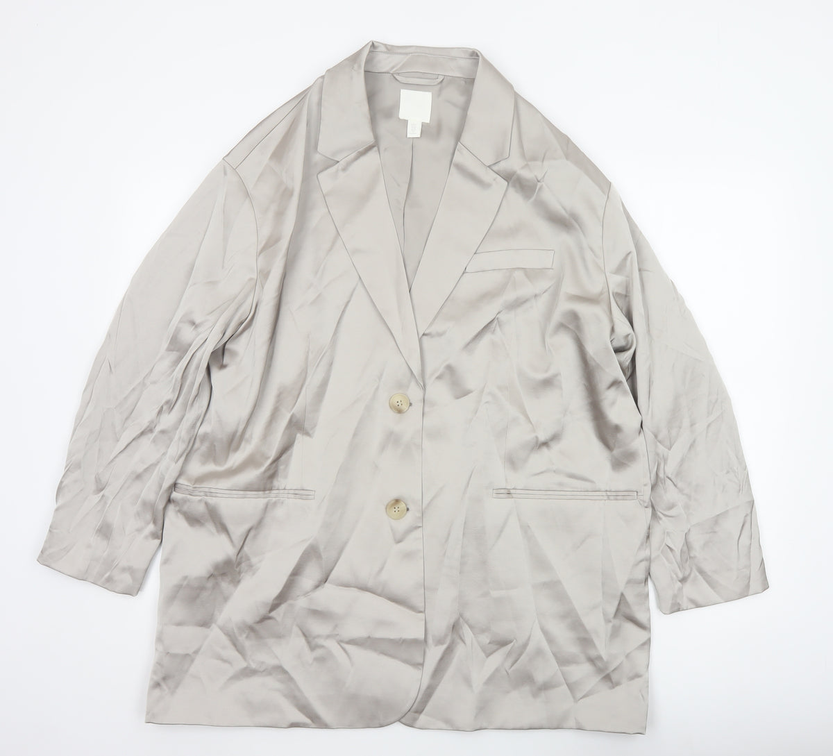 H&M Women’s Beige Size M UK 12 Long Single-Breasted Blazer