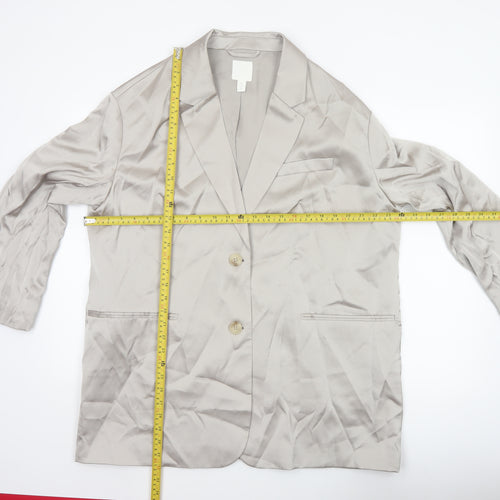 H&M Women’s Beige Size M UK 12 Long Single-Breasted Blazer