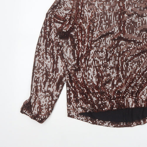 Next Women Brown Sequin Long Sleeve Round Neck Blouse UK 10 Party
