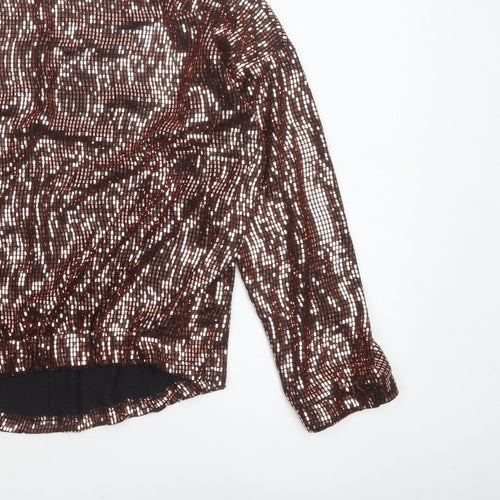 Next Women Brown Sequin Long Sleeve Round Neck Blouse UK 10 Party