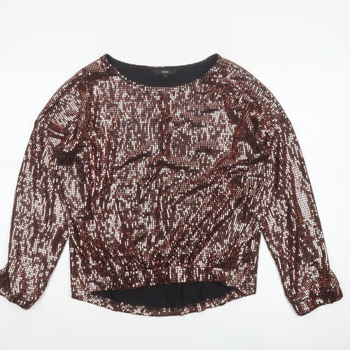 Next Women Brown Sequin Long Sleeve Round Neck Blouse UK 10 Party